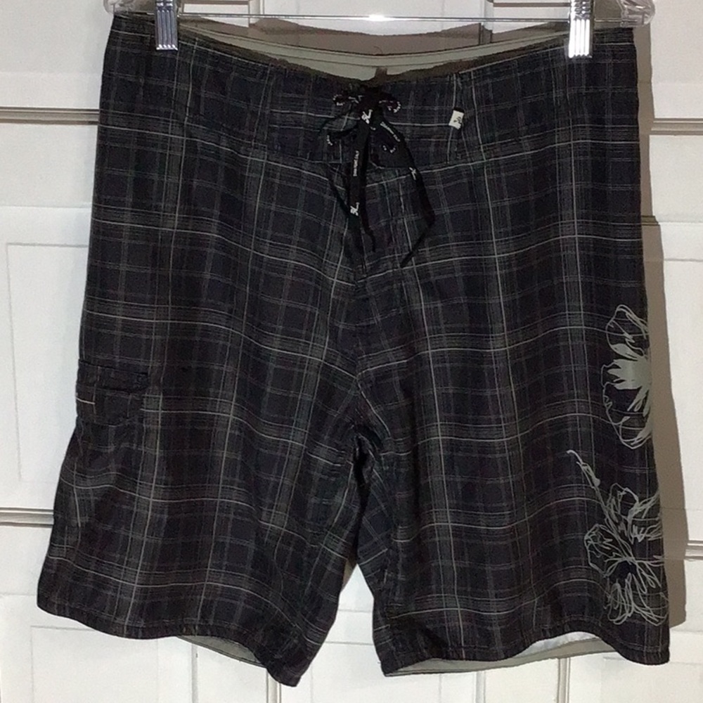 HOBIE Men's Black Plaid Swim Shorts